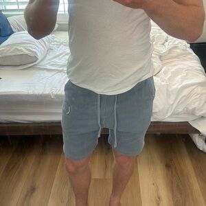 Pale blue UCSD tritons shorts (from campus bookstore) with Geisel Library logo.